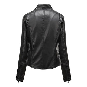 Jaqueta Feminina Slim Black Luxe com Gola Alta Estilo Motociclista - (Promoção de Inverno 2026)