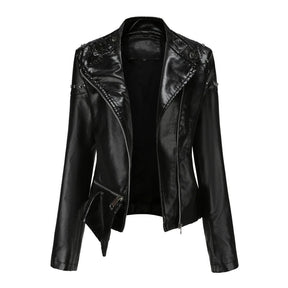 Jaqueta Feminina Estilo Motociclista com Gola Alta - (Promoção de Inverno 2026)