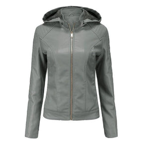 Jaqueta Clássica Forrada de Couro com Capuz - Frete Grátis FEMININO - VESTUÁRIO - JAQUETA DE COURO 2 Dm Stores Cinza P 