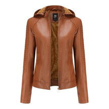 Jaqueta Clássica Forrada de Couro com Capuz - Frete Grátis FEMININO - VESTUÁRIO - JAQUETA DE COURO 2 Dm Stores Marrom P 
