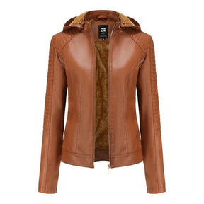Jaqueta Clássica Forrada de Couro com Capuz - Frete Grátis FEMININO - VESTUÁRIO - JAQUETA DE COURO 2 Dm Stores Marrom P 