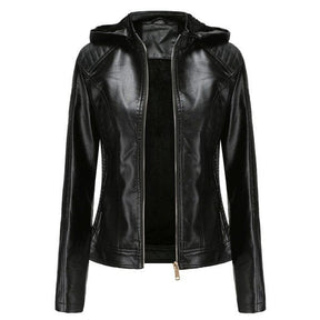 Jaqueta Clássica Forrada de Couro com Capuz - Frete Grátis FEMININO - VESTUÁRIO - JAQUETA DE COURO 2 Dm Stores Preto P 