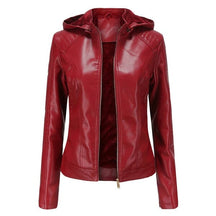 Jaqueta Clássica Forrada de Couro com Capuz - Frete Grátis FEMININO - VESTUÁRIO - JAQUETA DE COURO 2 Dm Stores Vermelho P 