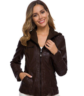 Jaqueta de Couro com Capuz - Frete Grátis FEMININO - VESTUÁRIO - JAQUETA COURO Dm Stores 
