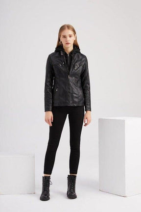 Jaqueta de Couro com Capuz - Frete Grátis FEMININO - VESTUÁRIO - JAQUETA COURO Dm Stores 