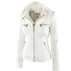 Jaqueta de Couro com Capuz - Frete Grátis FEMININO - VESTUÁRIO - JAQUETA COURO Dm Stores Branco P 