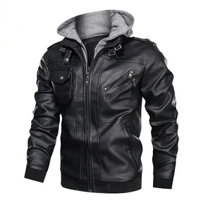 Jaqueta de Couro Masculina com Capuz Jaqueta de Couro Masculina com Capuz Removível Sr Alpha 