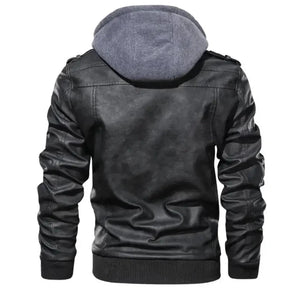 Jaqueta de Couro Masculina com Capuz Jaqueta de Couro Masculina com Capuz Removível Sr Alpha 