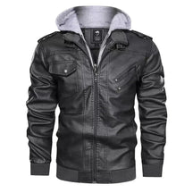 Jaqueta de Couro Masculina com Capuz Jaqueta de Couro Masculina com Capuz Removível Sr Alpha Cinza P 