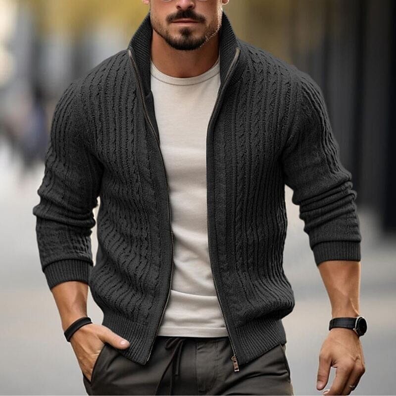 Jaqueta de Malha Grossa Masculina com Gola Alta – O seu novo Clássico para o Frio MASCULINO - JAQUETA - GOLA ALTA Dm Stores Preto M 