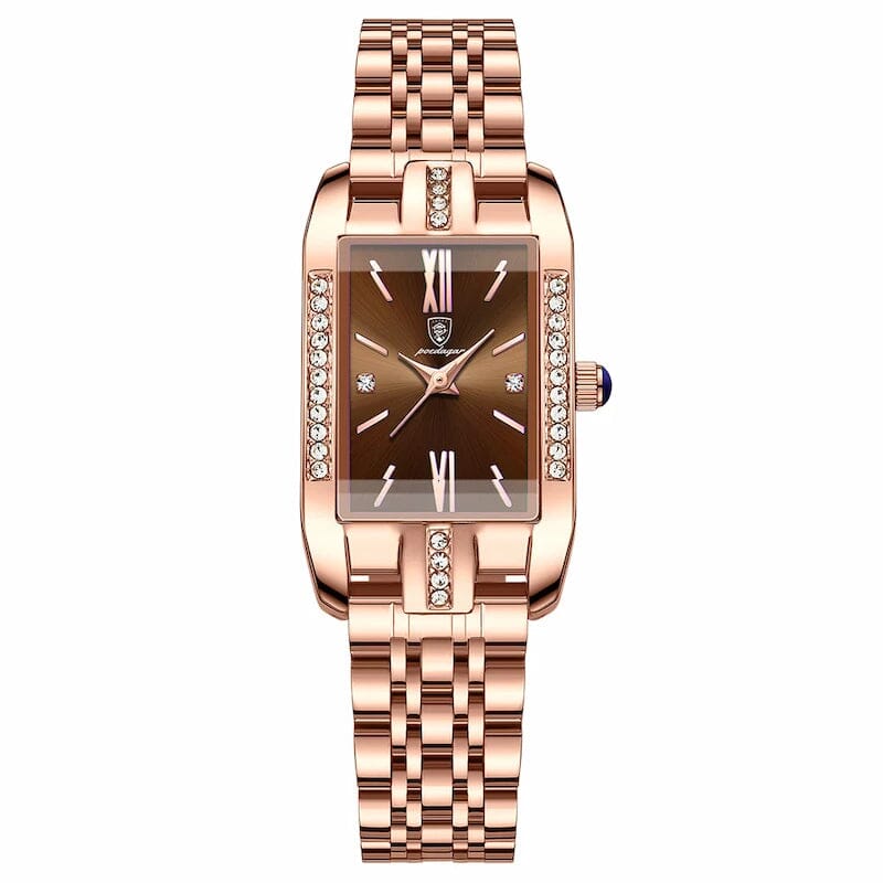 Relógio Quartz Feminino Retangular Luxo Joias & Acessórios (Relógio 11) Dm Stores Marrom 