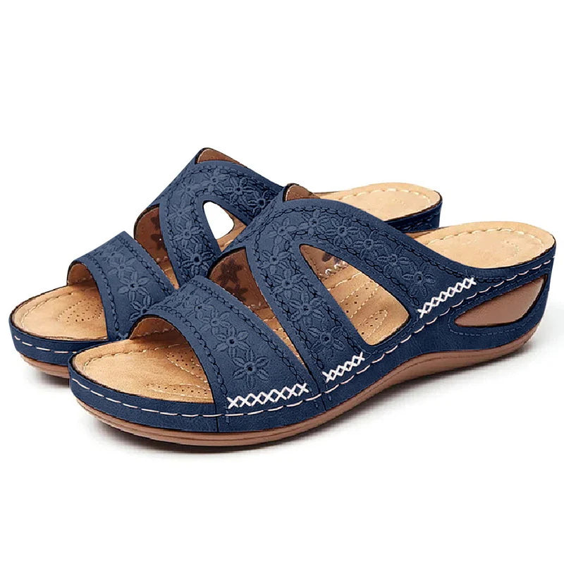 Sandália Ortopédica Feminina de Couro Antiderrapante Calçados (Sandália Feminina 27) Dm Stores 35 Azul 
