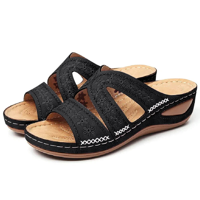 Sandália Ortopédica Feminina de Couro Antiderrapante Calçados (Sandália Feminina 27) Dm Stores 35 Preto 