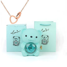 Urso Porta-Joias Giratório com Colar Corações Personalizados FEMININO - ACESSORIOS - URSO COM COLAR Dm Stores Azul Rose Gold 