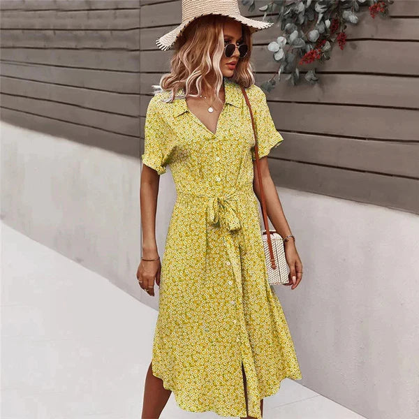 Vestido Midi Floral Copacabana - Moda Verão Roupas (Vestido 4) Dm Stores P Amarelo 