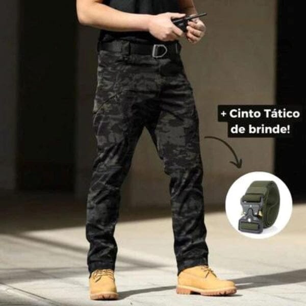 Calça Military Tactical Ultra Resistente e Impermeável + Cinto de BRINDE Roupas (Calças Militar 1) Dm Stores P Preto Camuflado 