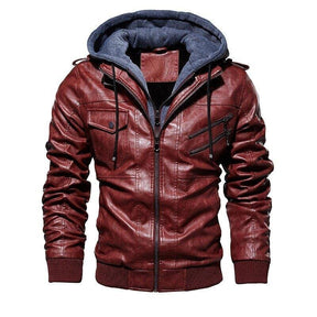 Jaqueta de Couro Masculina Premium com Capuz Removível Roupas (Jaqueta Masculina 14) Dm Stores Vinho P 