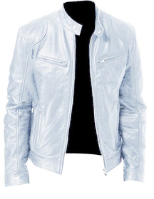 Jaqueta Masculina em Couro PU Estilo Sofisticado e Minimalista Roupas (Jaqueta Masculina 10) Dm Stores Branco PP 
