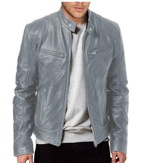 Jaqueta Masculina em Couro PU Estilo Sofisticado e Minimalista Roupas (Jaqueta Masculina 10) Dm Stores Cinza PP 