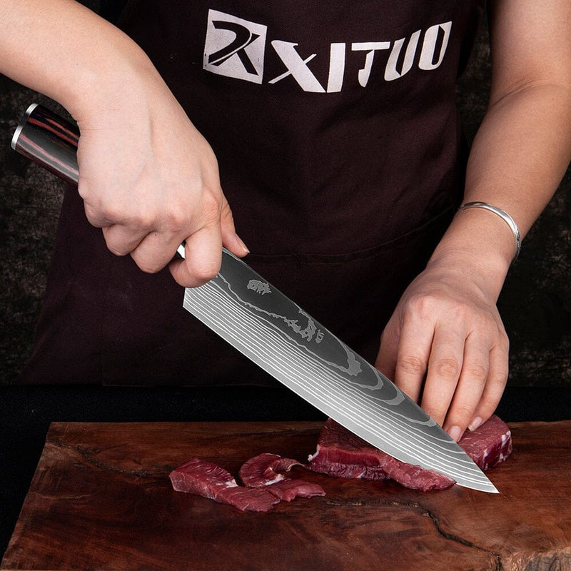 Kit 4 facas em Aço Damasco Japonês Force Platinum Cozinha (Faca 1) Dm Stores 