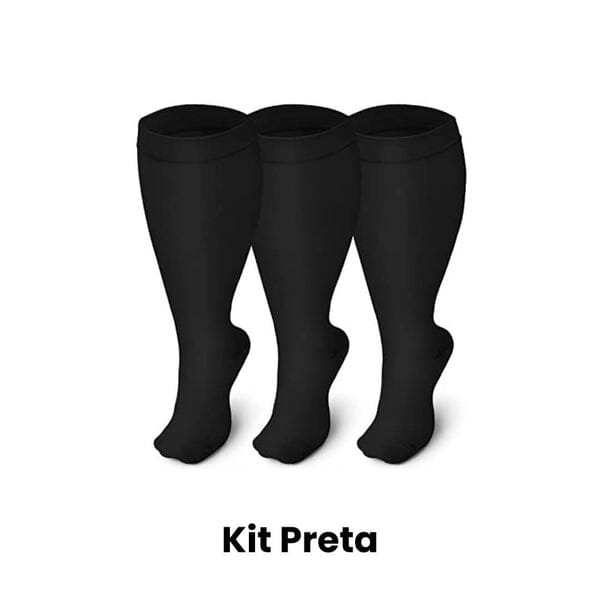 Meias de Compressão ConfortLife Plus Size (Kit 3 Pares) Roupas (Meias 2) Dm Stores KIT PRETA XX 