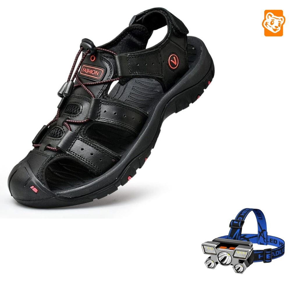 Sandália Adventure Premium Antiderrapante + Brinde Exclusivo Calçados (Sandália Masculina 3) Dm Stores Preto 37 Lanterna de Cabeça Recarregável