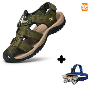 Sandália Adventure Premium Antiderrapante + Brinde Exclusivo Calçados (Sandália Masculina 3) Dm Stores Verde Militar 37 Lanterna de Cabeça Recarregável