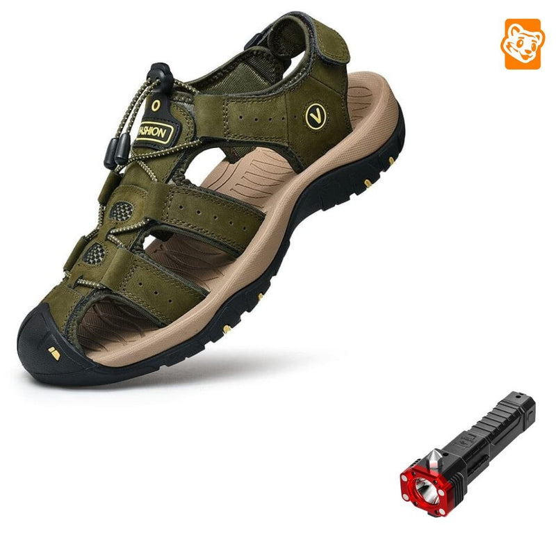 Sandália Adventure Premium Antiderrapante + Brinde Exclusivo Calçados (Sandália Masculina 3) Dm Stores Verde Militar 37 Lanterna Tática 4 em 1